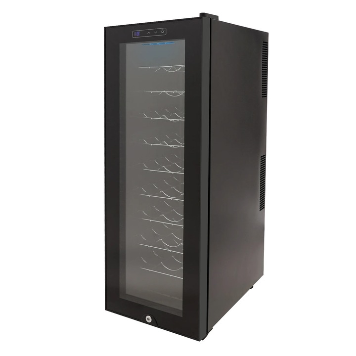 Frigider pentru vinuri, Racitor de vinuri de sine statator, 90 l, 30 sticle, Temperatura reglabila, Afisaj LED, Cadru metalic, Sticla securizata, Mov pruna