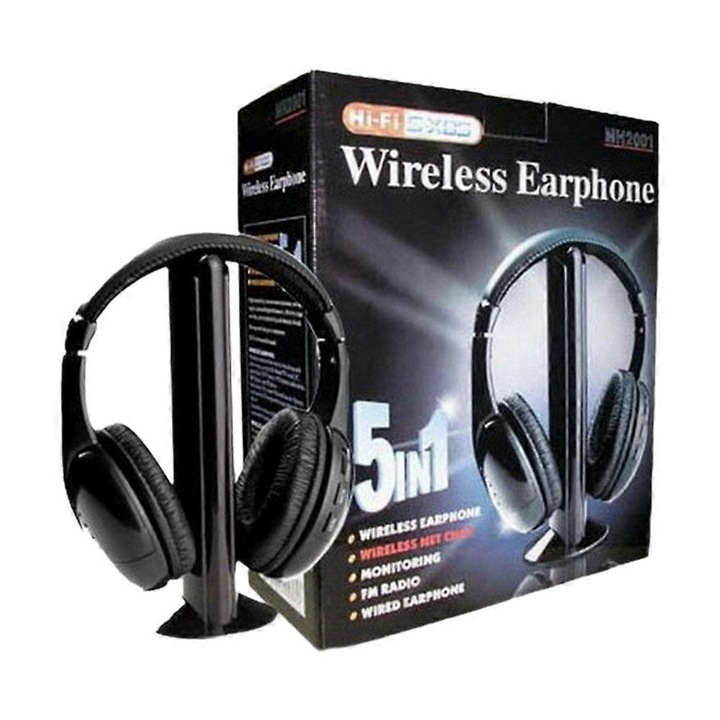 Casti wireless 5 in 1, negru, 360g