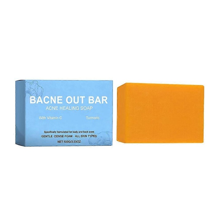 Sapun solid Bacne Out Bar pentru acnee, cu vitamina C si turmeric, pentru spate, piept si umeri, portocaliu, 100g