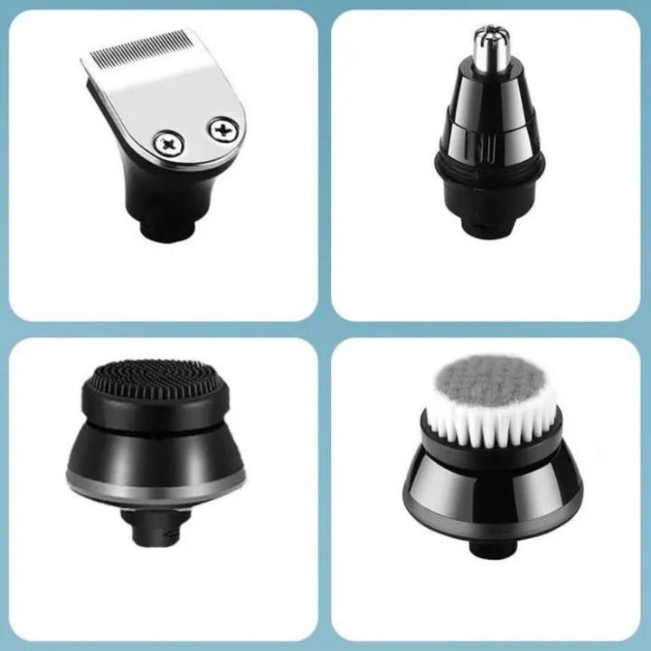 Aparat de ras electric 5 in 1, cap rotativ flotant 7D, trimer pentru nas, perie de curatare faciala si perie de masaj din silicon, rezistent la apa, incarcare rapida usb cu ecran led inteligent, negru, 1 buc