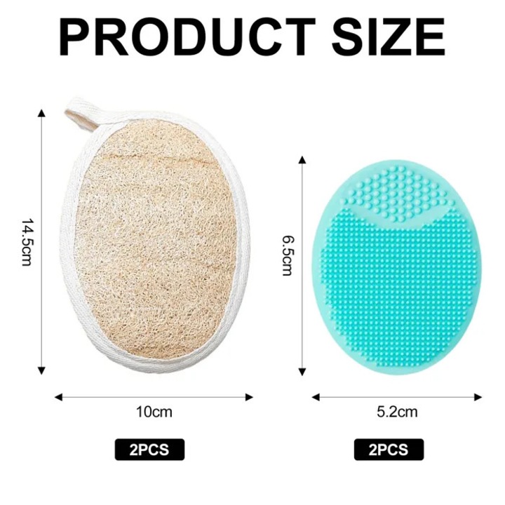 2 db természetes luffa kesztyű és 2 db szilikon arctisztító kefe szett, fehér, uniszex