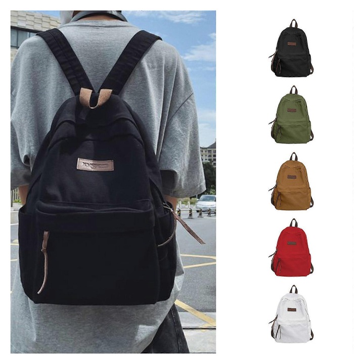 Rucsac unisex, canvas, rosu, 31x14x40cm