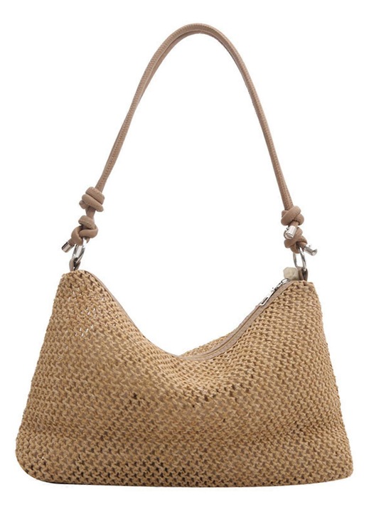 Geanta de umar din paie, capacitate mare, khaki, 32x9.5x20.5cm