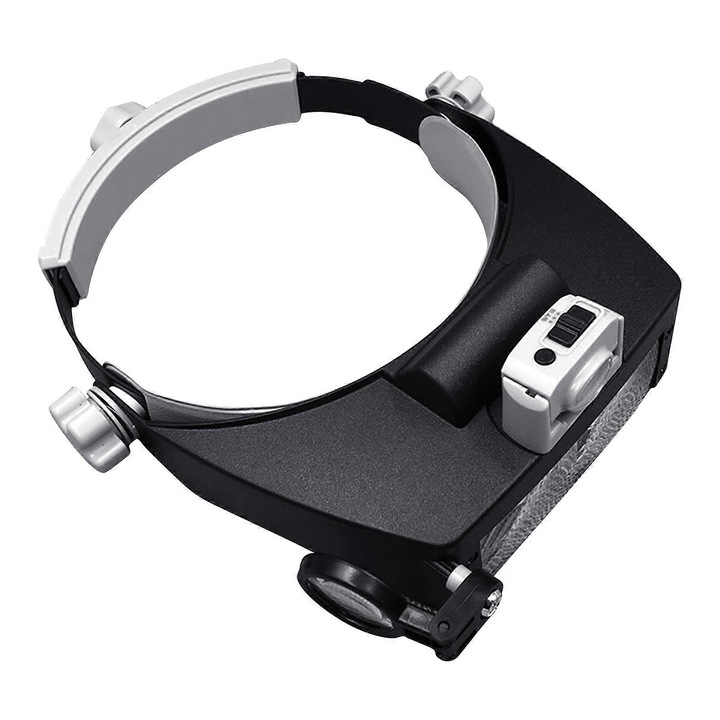 Lupa cu banda de cap, 4 mariri, LED, negru-alb, 23x21x7.5cm