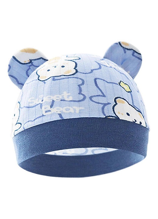 Caciula bebelusi turban cu urechi de urs, bumbac, elastic, unisex, 0-6 luni