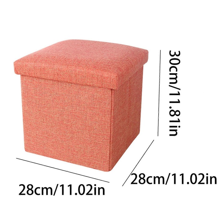 Összecsukható négyzet alakú puff 25x25x25cm, tárolóval, khaki