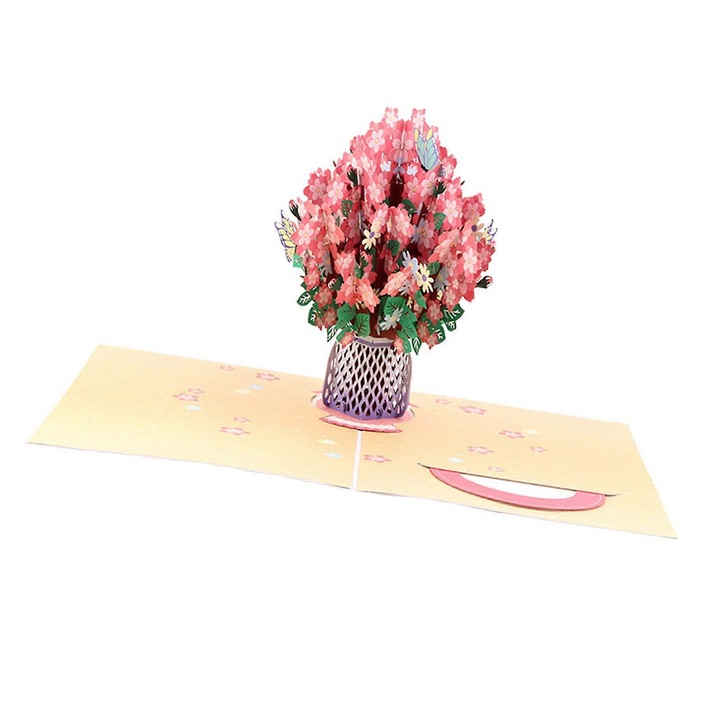 Set felicitari pliabile 3D buchet flori multicolor 21x30cm