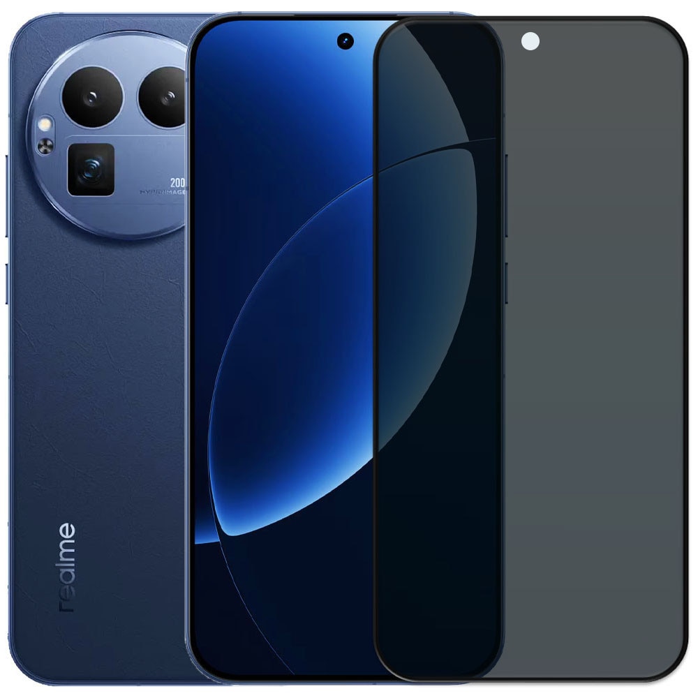 Folie din sticla securizata pentru Realme GT 8 Pro, HAMSTERBOX Privacy Shield, Protectie completa ecran, Full face, Aplicare rapida, Case Friendly, Negru