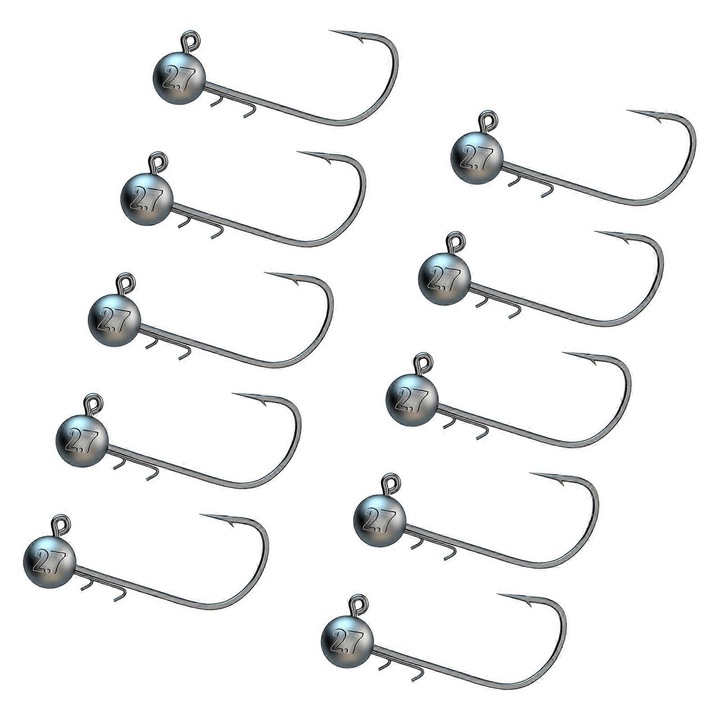 10 db-os carlige jig fej szett, többszínű, 0.6-2.7g, szénacél