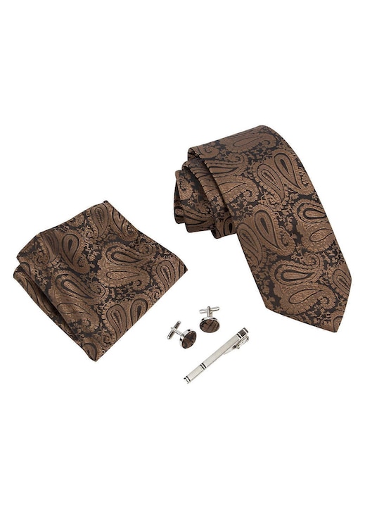 Set cravata barbati, 13 piese, poliester matase, negru, 145x8cm