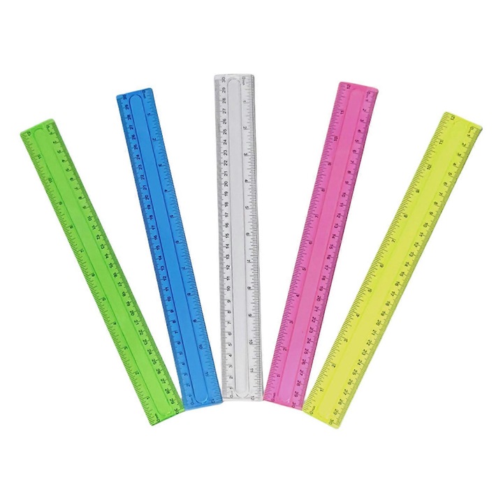 Set 4 rigle transparente colorate, 30cm, plastic