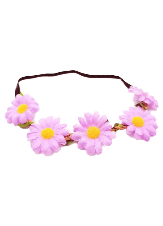 Bentita elastica par, coronita flori margarete, mov, marime universala