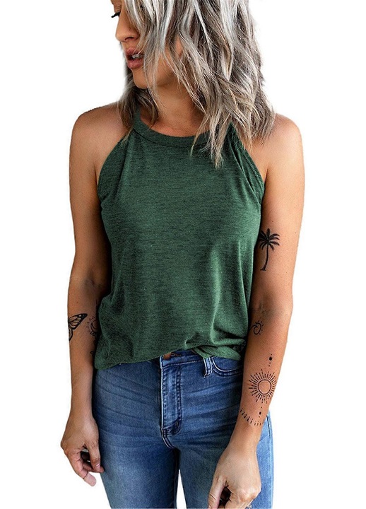 Maiou de vara femei, guler rotund, confortabil, casual, verde, tip camisola