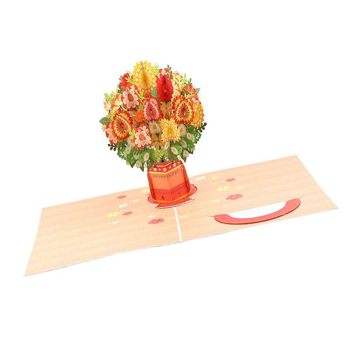 Set felicitari pliabile 3D buchet flori multicolor 21x30cm