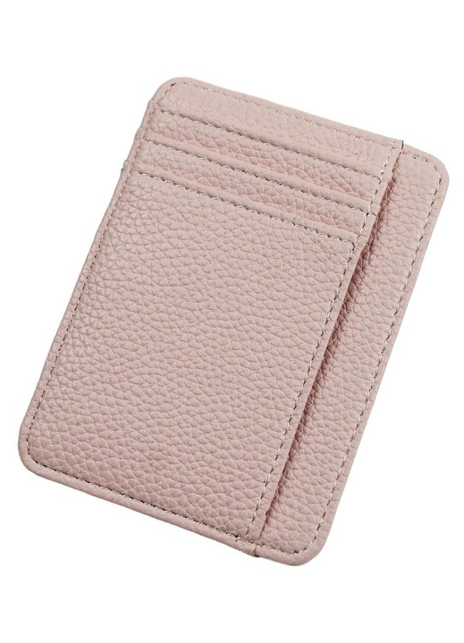 Portofel compact unisex, piele PU, roz, 11.5x8.5x0.5cm