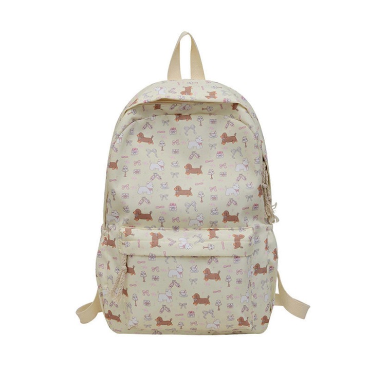 Rucsac dama, stil japonez, capacitate mare, imprimeu caini, multicolor, 30x45cm