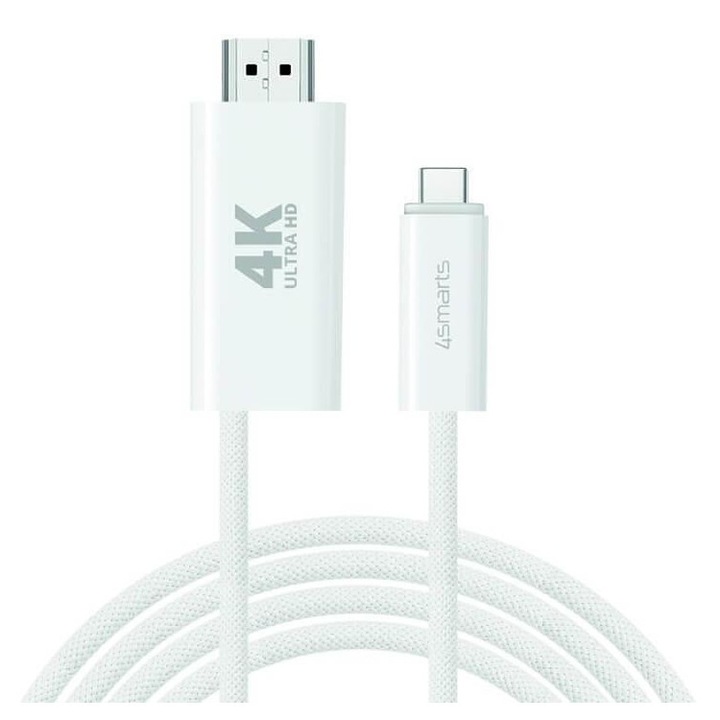 HDMI Videókábel, 4Smarts USB-C to HDMI 2m, Fehér