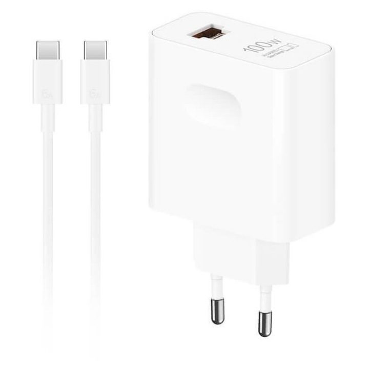 Încărcător Original cu Cablu, Honor 100W USB-A/USB-C Super Charge 220v, Alb