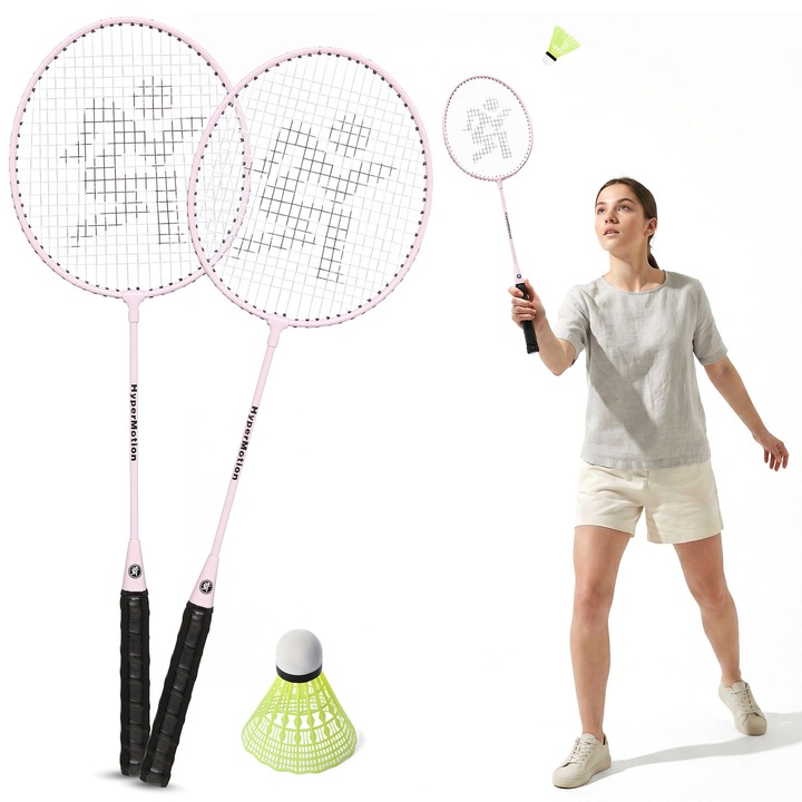 Tollaslabda szett HyperMotion HYP116 BDM SET2 PINK, 2 ütő és tollaslabda, acél szerkezet, rózsaszín