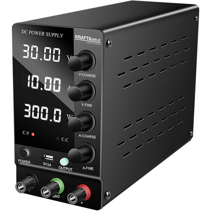 Sursa de alimentare de laborator MaxRom KD5871, reglaj precis 0-30V si 0-10A, cu afisaj pentru tensiune, curent si putere