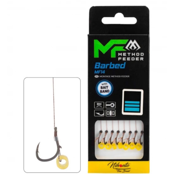 Carlige Legate Mikado Method Feeder Rig Mf14 With Bait Band, 10cm, Nr. 12, 8buc/pac