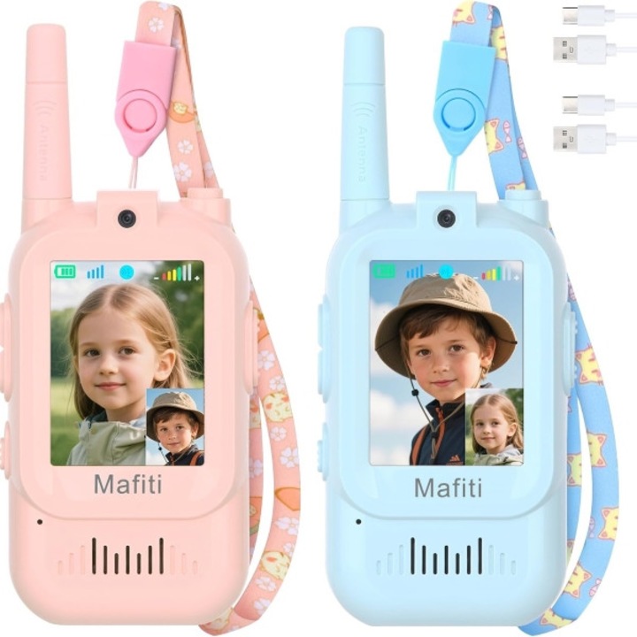 Walkie talkie, videós, gyerekeknek, beépített videóhívás az igazi, szemtől szembeni szórakozáshoz, hosszú hatótávolság beltéri és kültéri játékhoz - KIDTALKIE kék+rózsaszín JOJOY®