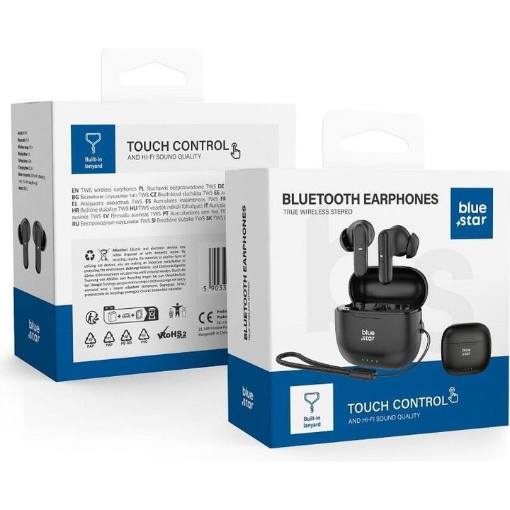 Casti wireless Blue Star BK31, Bluetooth 5.4, rezistente apa, negru