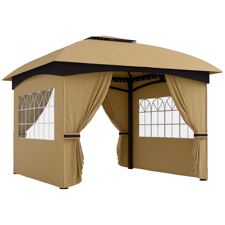 Pavilion gradina, dublu acoperis, panouri laterale, alb, 4x4m