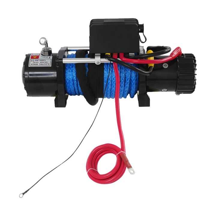 Troliu electric, 12V pentru ATV/UTV/SUV/Pick-up, Forta de tractiune 6123, 5 kg, Cablu nylon 26 m, Viteza 1 m/min, Functie de blocare, Albastru