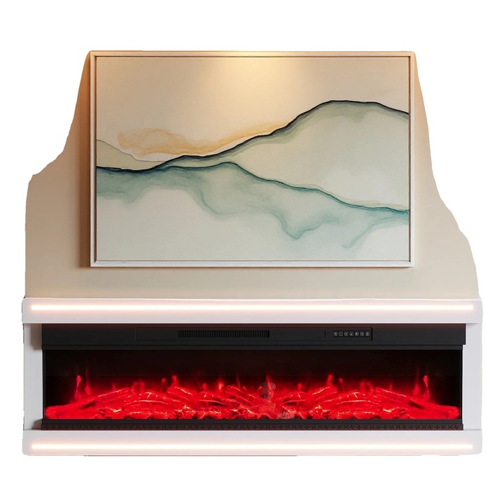 Semineu electric 50 inch, reglabil flacara, incalzire integrata, lemn, montare perete sau independent