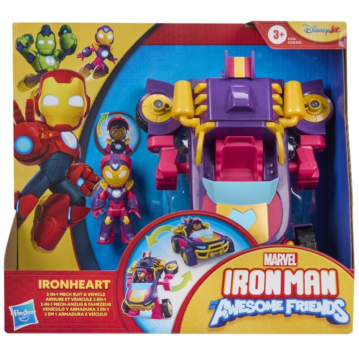 Marvel Iron Man és csodálatos barátai 2 az 1-ben jármű és Iron Heart figura szett