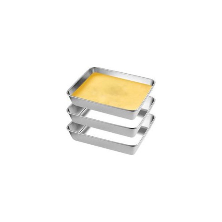 3 db téglalap alakú rozsdamentes acél sütőtepsi készlet, 25.5x19.5x5cm, konyhába