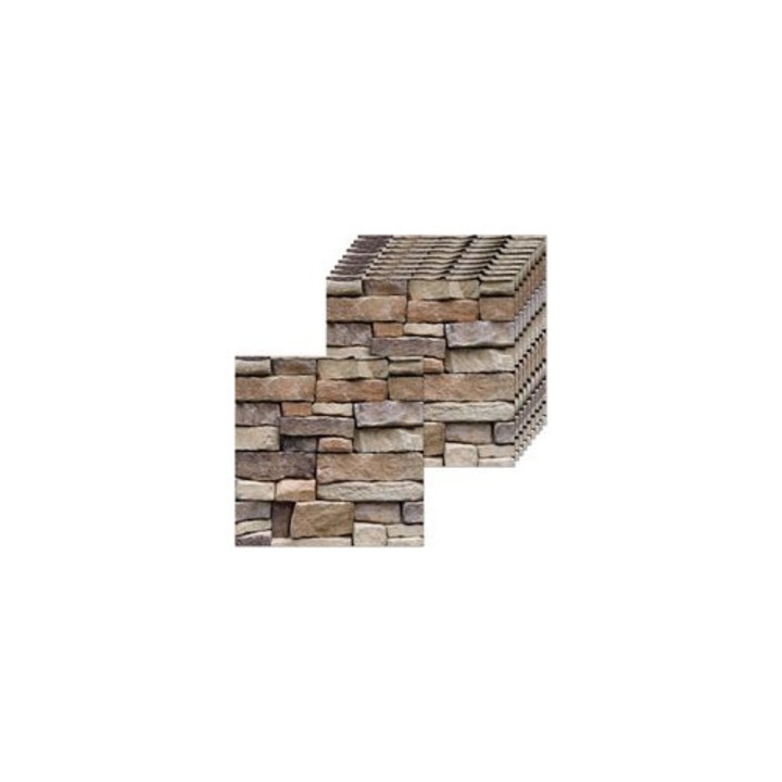 10 db 3D dekoratív lap készlet, kőhatású, öntapadós, 30x30cm, fehér