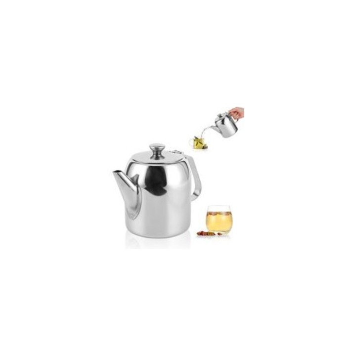Rozsdamentes acél teáskanna 32oz ergonomikus kompakt ezüst fedéllel