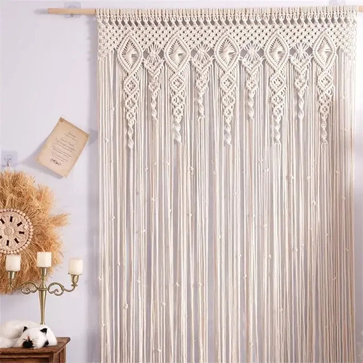 Kézzel készített makramé függöny, pamut faliszőnyeg, boho, 100x200cm