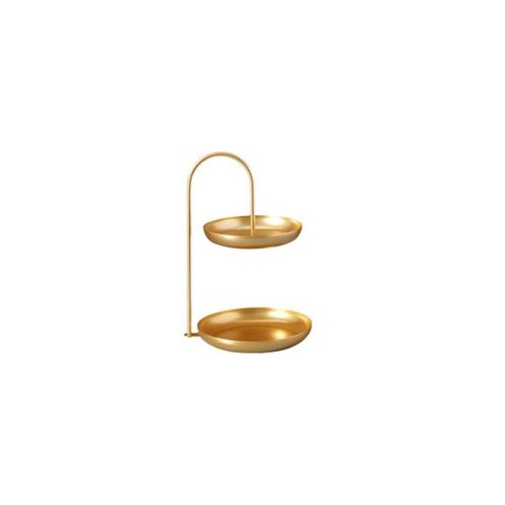 Tava fructe doua niveluri, metal, auriu, 30x20x15cm
