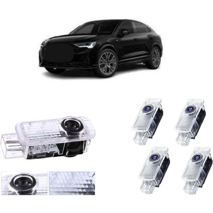 Set 4 lumini LED usa cu proiectie logo Audi multicolor
