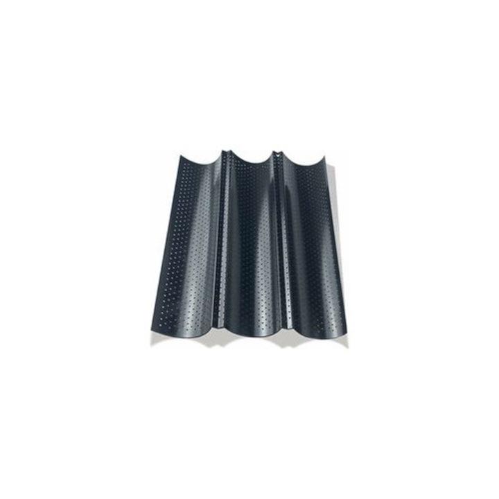3 db perforált bagett sütőforma készlet, 38.5x24.5x2.4cm, fekete