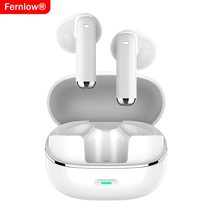 Fernlow vezeték nélküli fülhallgató zajszigeteléssel, In-ear Bluetooth, Vezeték nélküli audio fülhallgató, Bluetooth 6.0 fülhallgató, 20 óra Bluetooth üzemidő, HD audio mikrofon, 45 ms késleltetés, IPX4, Sport, Univerzális, Fehér