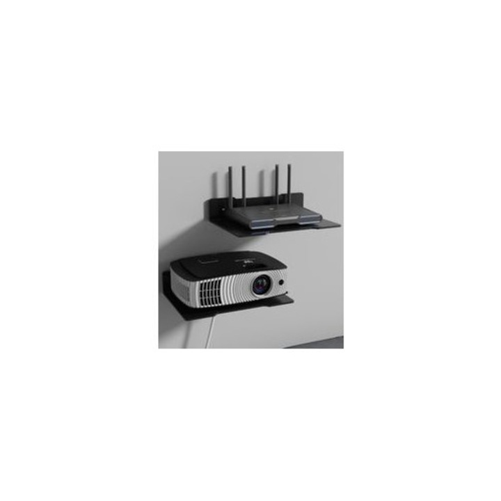 Raft metalic perete set 2, negru, 30x20.5x6cm, rezistent apa si rugina