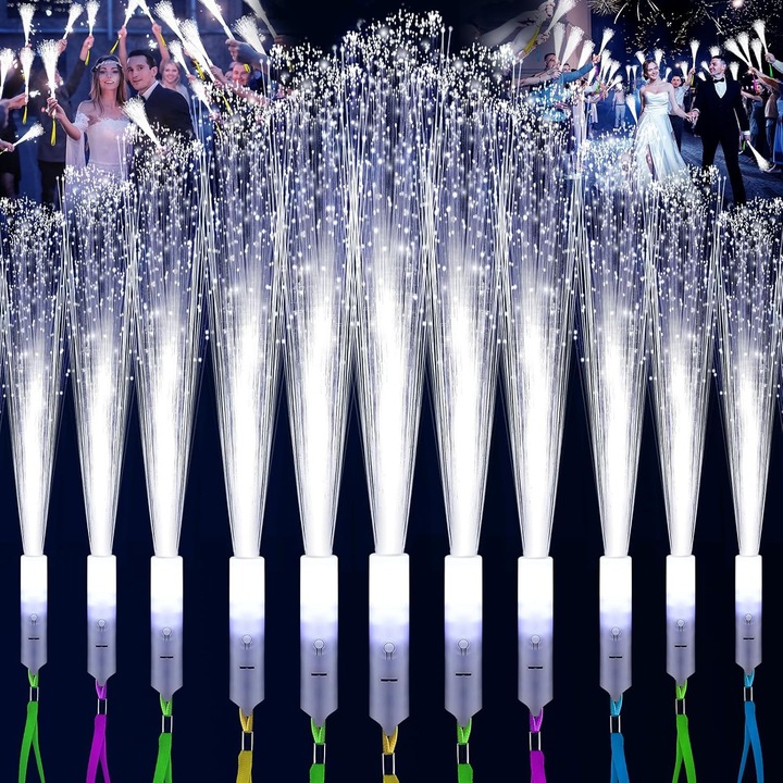 FooFoony 12 Bucati Baghete Luminoase cu Fibra Optica Alba, bete luminoase LED cu 3 Moduri de Lumina, Articole pentru Petrecere de Nunta, pentru Nunta, Anul Nou, Ziua de Nastere, Carnaval