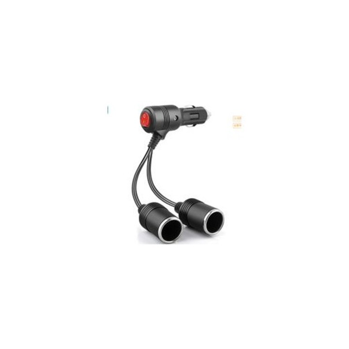Prelungitor priza bricheta auto 12V 2 cai cu intrerupator LED 0.2m