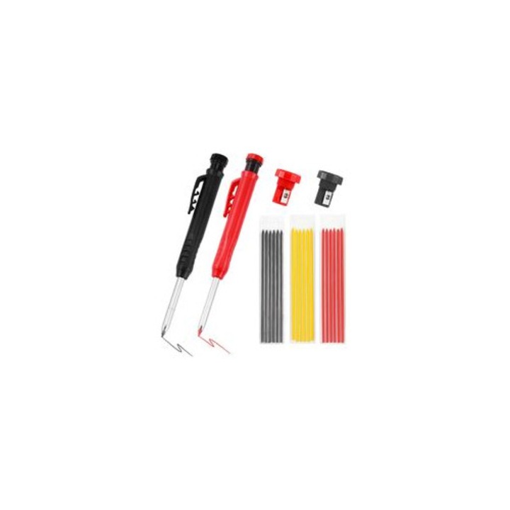 Set 2 creioane tamplar cu 18 rezerve, varf 42mm, negru rosu galben