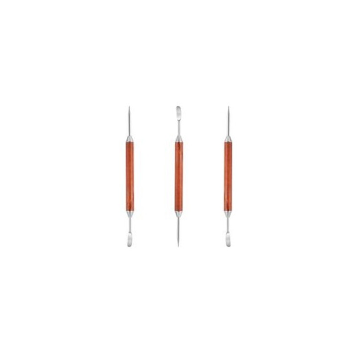 Set 3 instrumente latte art, dublu capat, inox, maner lemn, 15.5cm