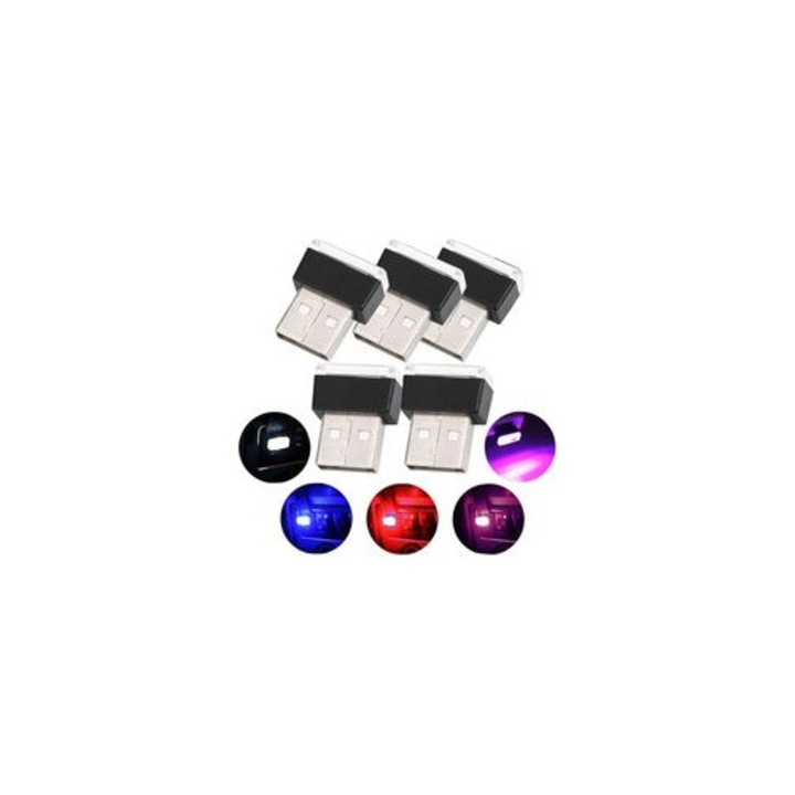 Lumini interioare auto USB, set 5 piese, multicolor, mini LED