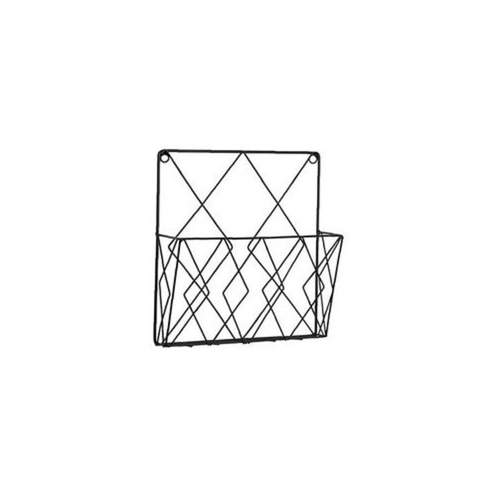 Fali fém magazinrendező polc, fekete, 25x26cm