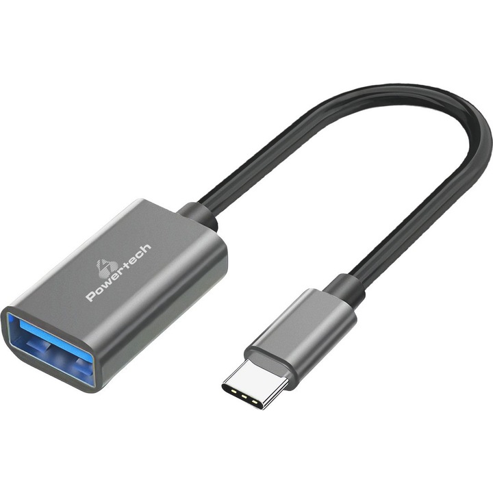 Adaptor USB-C la USB 3.0 Powertech, 10 Gbps, gri, 20cm