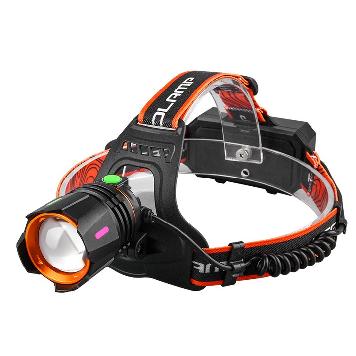 Мощен челник Elworld LED BL-T203-TG, 18000 лумена, обхват 500 метра, 5000K, 2 презареждаеми батерии 18650 Li, професионален, челен, кабел за зареждане, фокусирана светлина с дълъг обхват