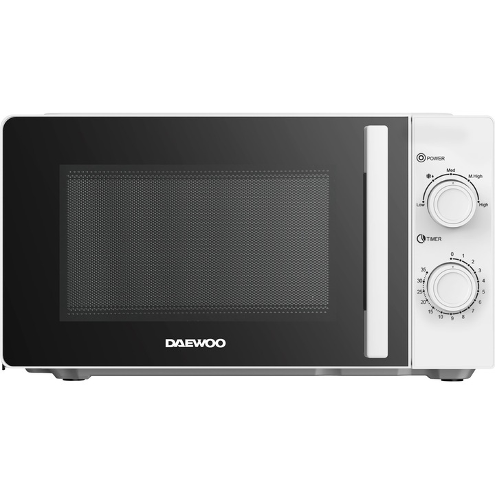 Микровълнова фурна Daewoo, KOR-6M20W, обем 20 литра, мощност 700 W, механично управление, таймер 35 минути, пет нива на мощност, вътрешна чиния 24.5 см, бяла