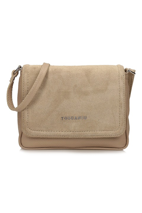 TOSCANIO, Geanta crossbody din piele cu segment din piele intoarsa, Bej sampanie